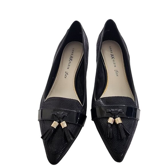 Anne Klein Kitten Heel Pointed Toe Snakeskin Tassel Loafers Size 8.5 - Picture 3 of 13